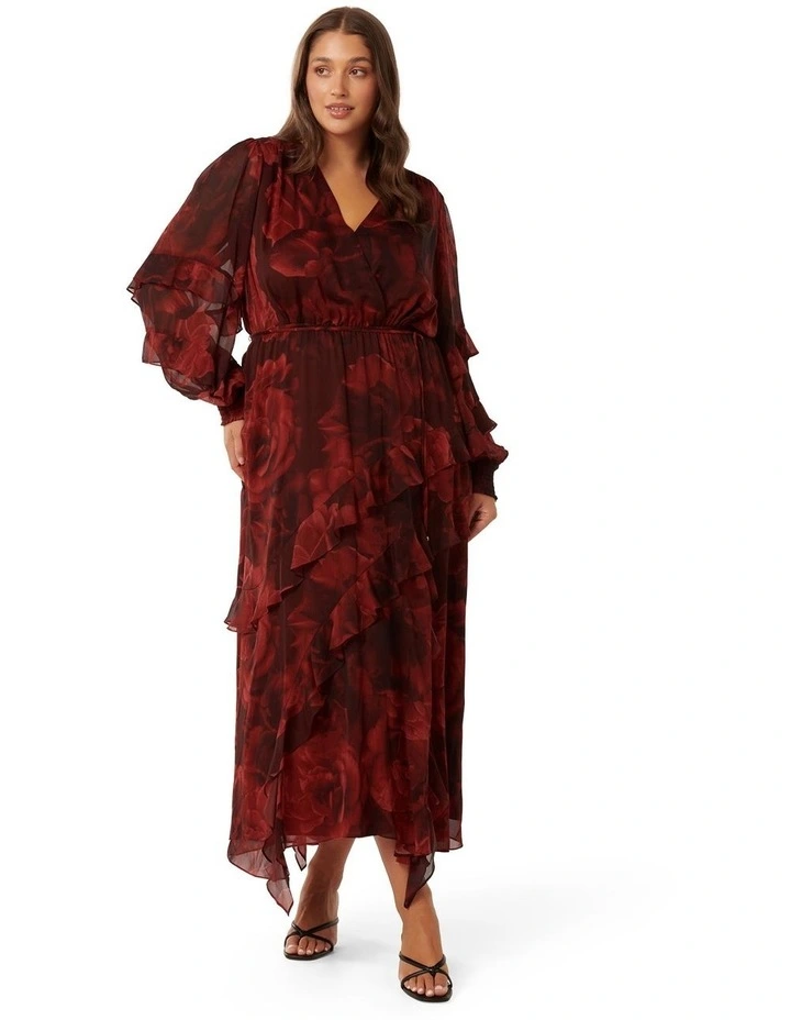 Zoe Ruffle Maxi Dress in Red