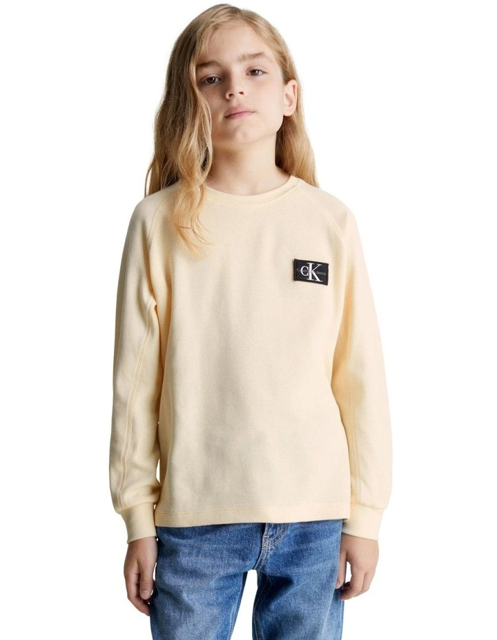 Modern Waffle Badge Long Sleeve T-shirt in Vanilla
