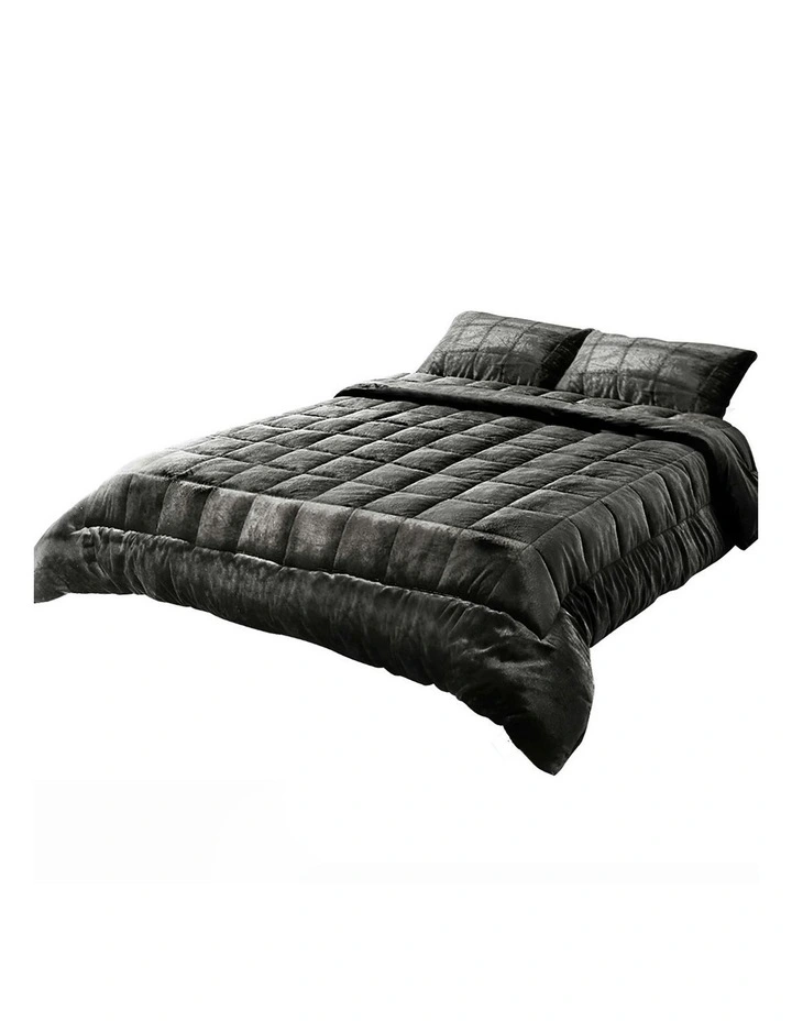 Faux Mink Quilt Super King in Charcoal