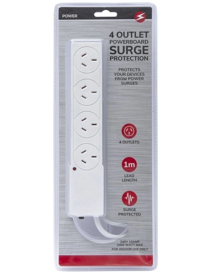 4 Outlet Powerboard With Surge Protection White EL0030