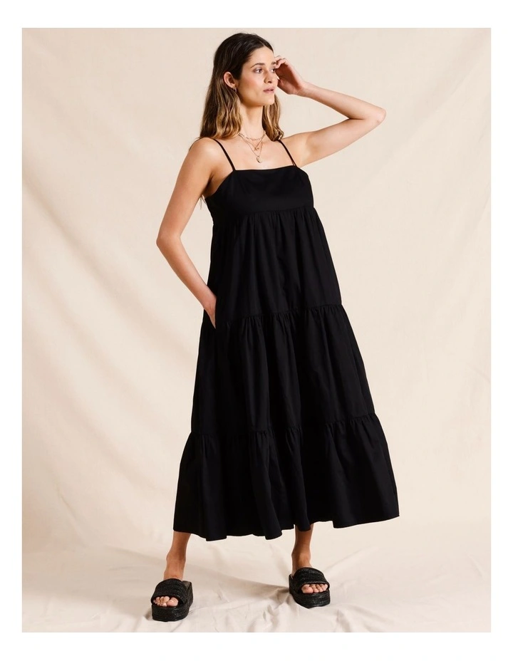 Strappy Swing Midi Dress in Black