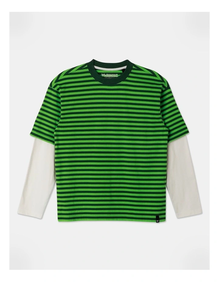 Long Sleeve Oversized 2Fer Tee in Green