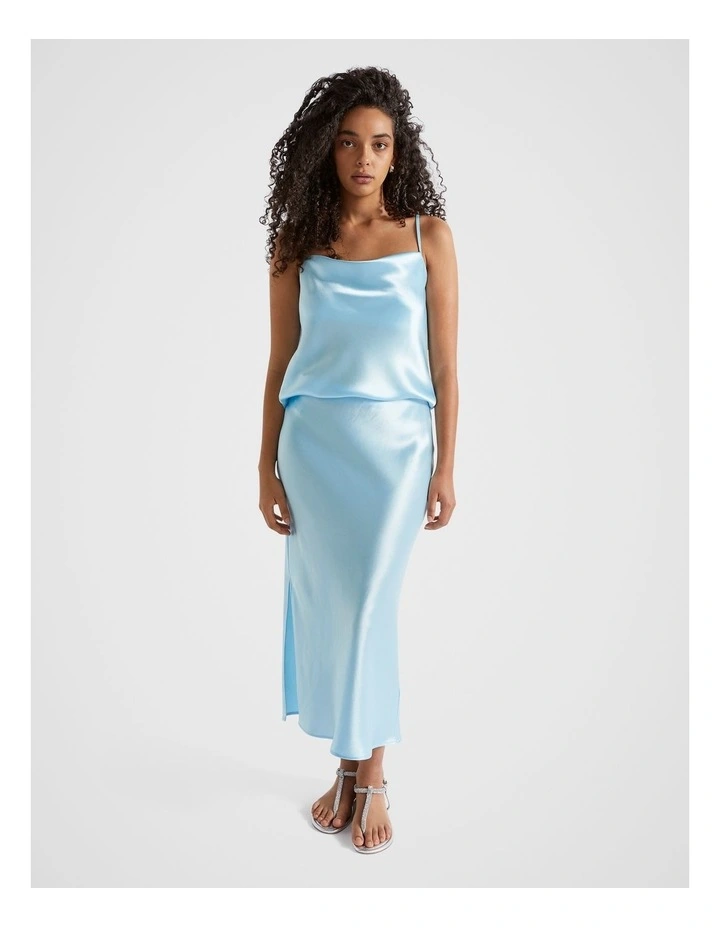 Satin Cowl Neck Camisole Top in Shimmer Blue