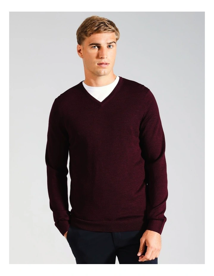 Australian Merino V-Neck Knit in Red