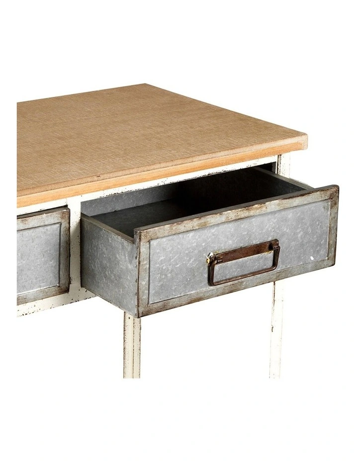 Farmer's Kitchen Console on Wheels in Natural/Antique White
