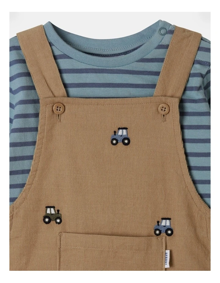 Cord Overall With Longsleeve T-Shirt in Tan