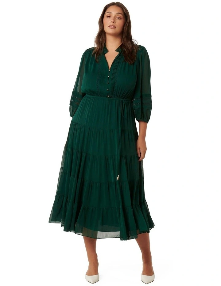 Maeve Microruffle Midi Dress in Green