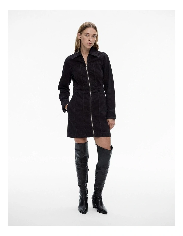 Denim Utility Dress in Washed Black