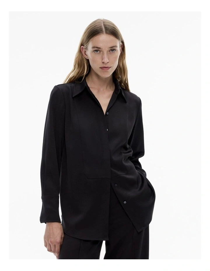 Acetate Satin Frame Shirt in Black
