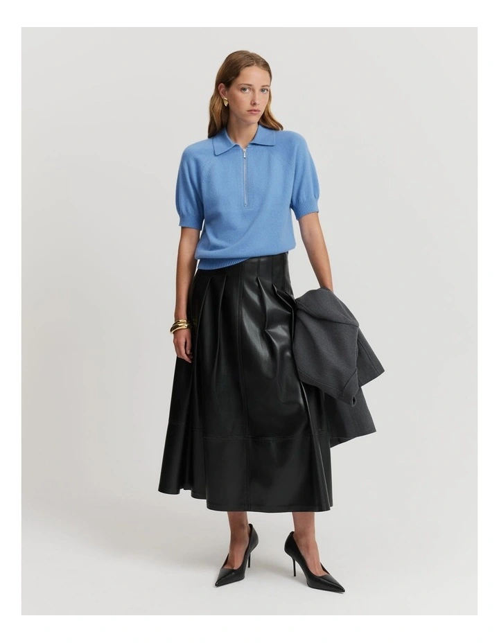 Gcs-certified Cashmere Blend Zip-through Knit Polo Top in French Blue