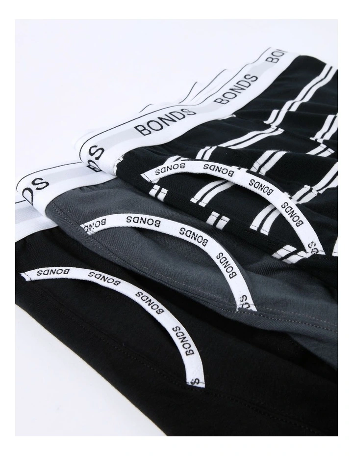 Guyfront Stripe Trunks 3 Pack in Black