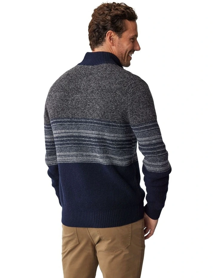 Ombre Half Zip Knit in Navy