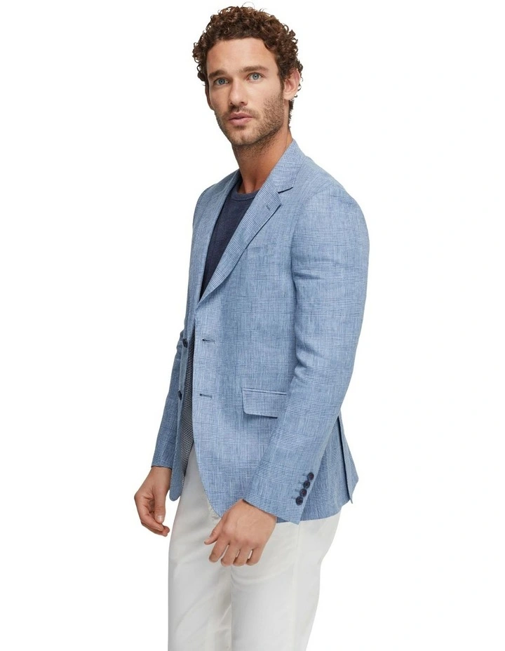 Blake Linen Check Blazer in Sky