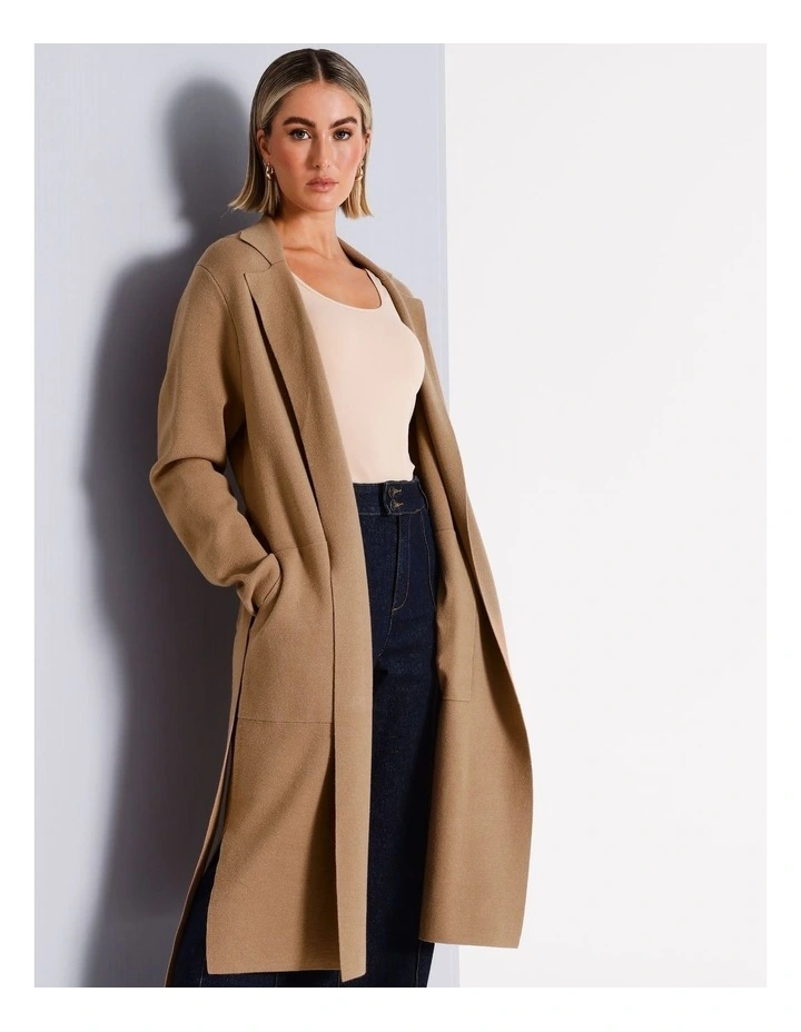 Double Faced Collar Revere Cardigan in Camel
