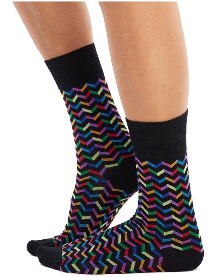 Men's Socks in Black zigzag print 10 Pack