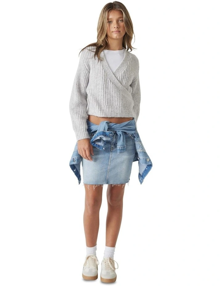 Bianca Wrap Knit Top in Silver Grey