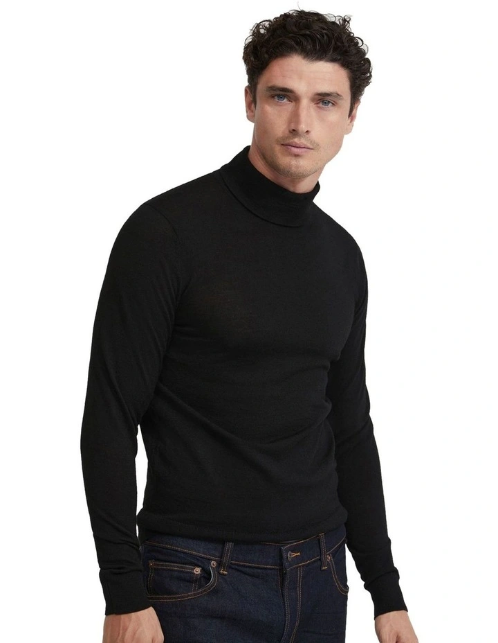 Aaron Turtle Neck Merino Wool Knit in Black