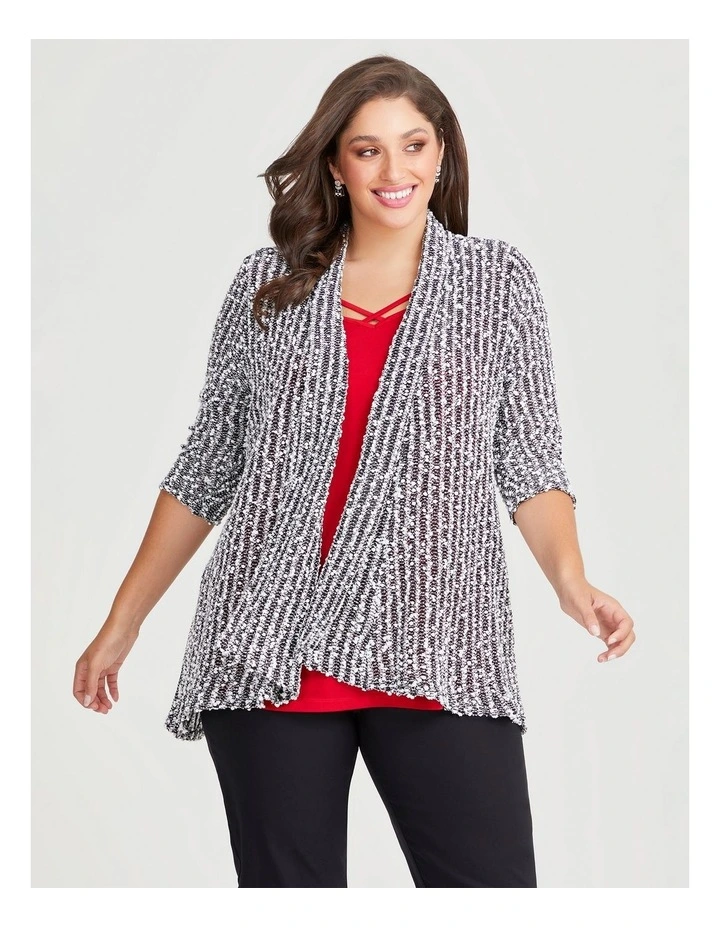 Popcorn Lurex Cardigan in Black/White