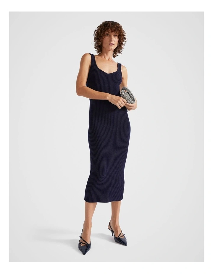 Merino Wool Knit Midi Dress in Midnight Sky