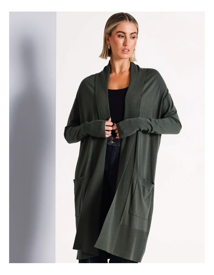 Soft Longline Cardigan in Khaki