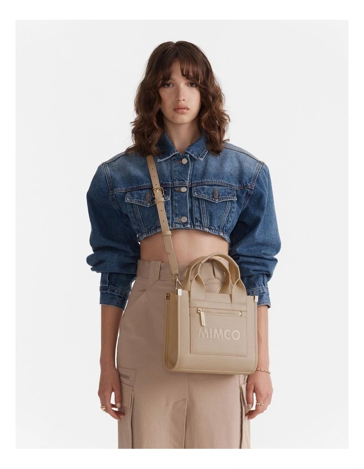 Patch Leather Mini Tote Bag in Waffle