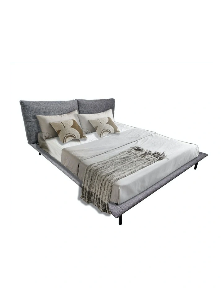 Queen Size Platform Bed with Headboard Pillows in Grey