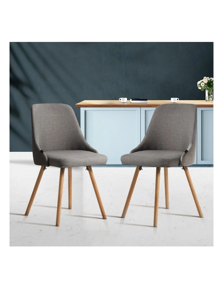 Dining Chairs Fabric Wooden Set of 2 in Grey
