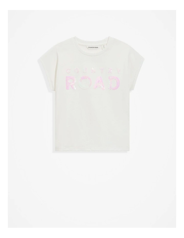 Organically Grown Cotton Sequin Logo T-shirt in Marshmallow