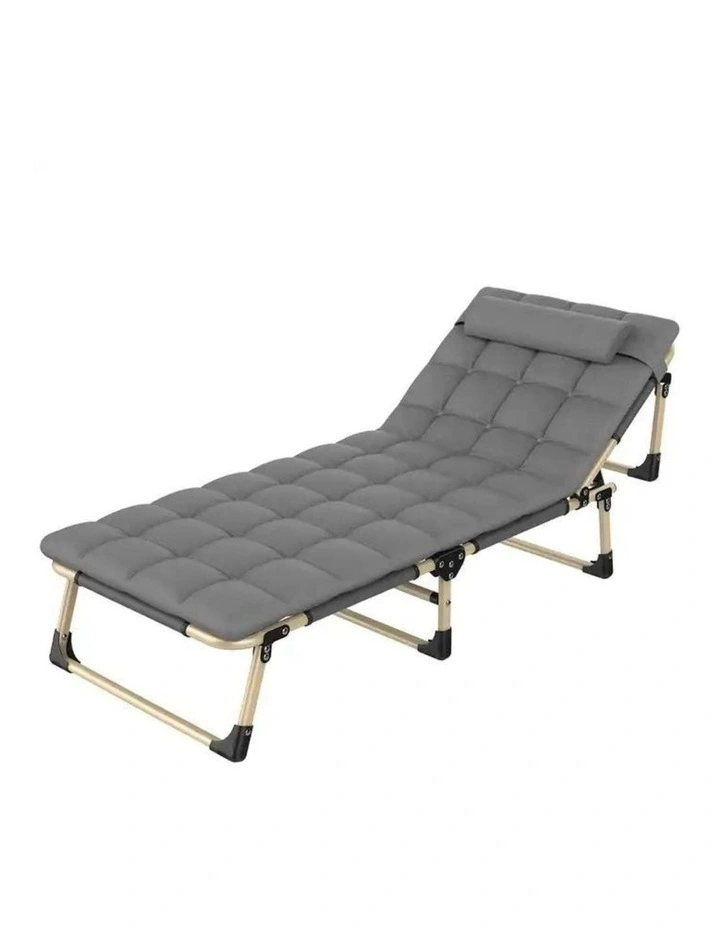 Adjustable Portable Folding Bed with Mattress and Headrest in Grey