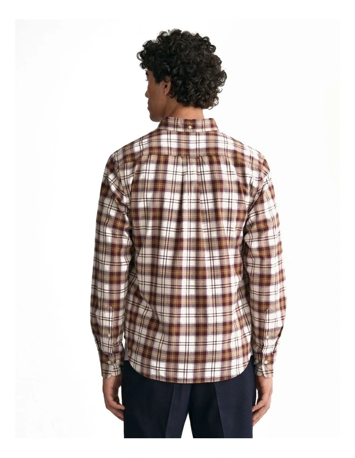 Regular Fit Checked Brushed Oxford Shirt in Mustard Beige
