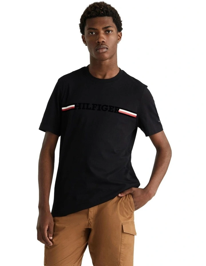 Monotype Graphic Flock Tee in Black