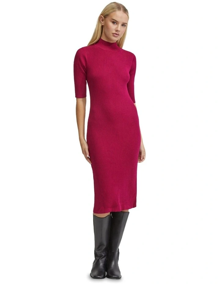 Frankie Rib Knit Dress in Raspberry