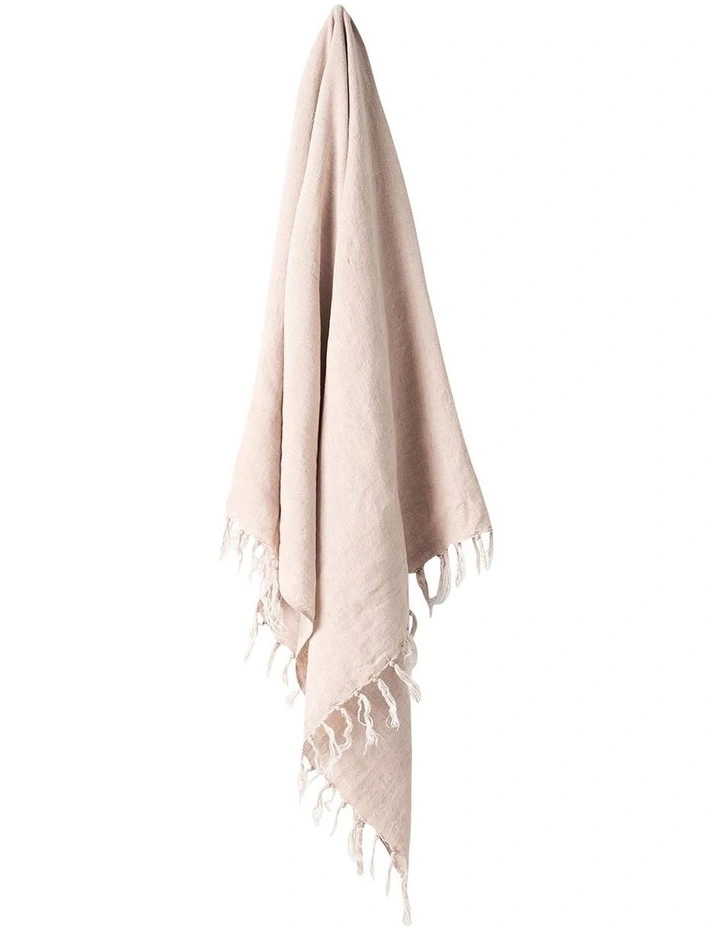 Vintage Linen Fringe Throw in Shell