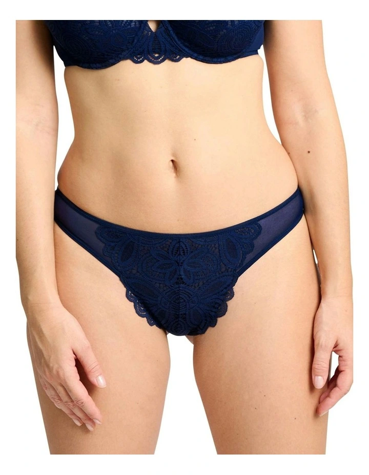 Attirance Low Rise Mesh & Lace Thong in Marine Blue