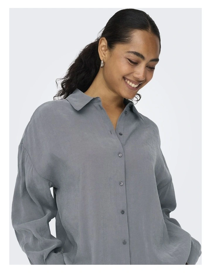 Iris Long Sleeve Satin Shirt in Grey