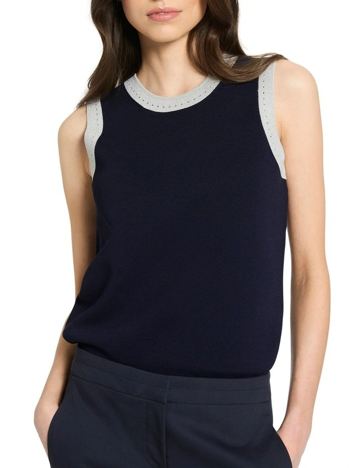 Kayla Sleeveless Knit Top in Navy/Silver