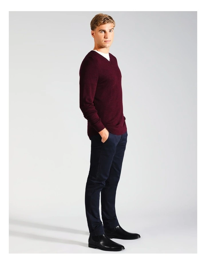 Australian Merino V-Neck Knit in Red