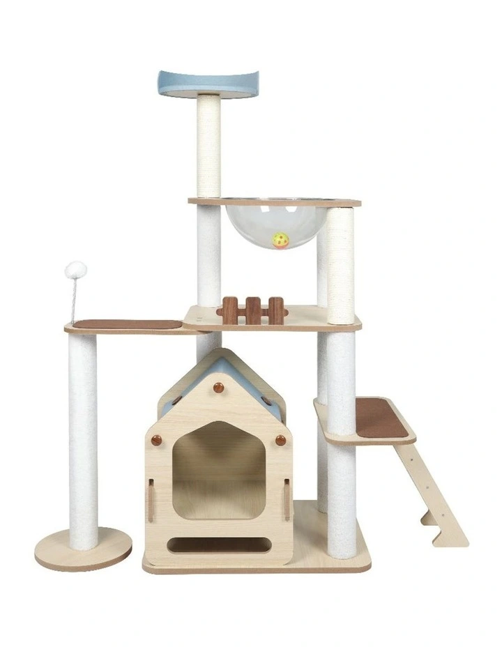 Wooden Cat Tree 138cm in Multi