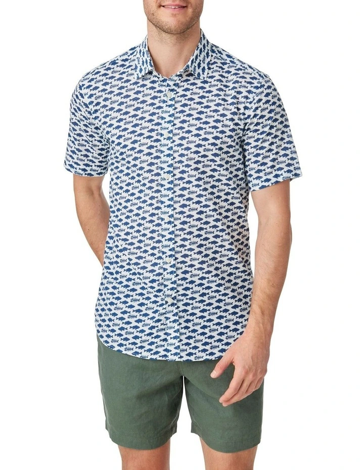 Bartwell Print Short Sleeve Shirt in White