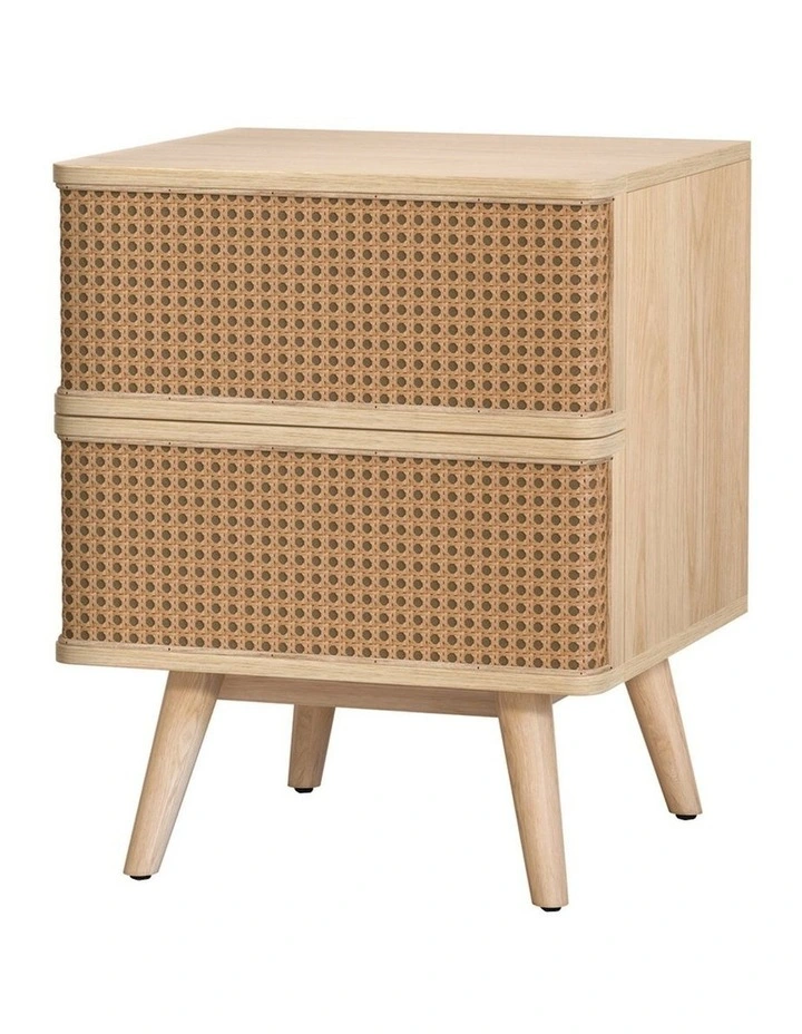 Nora Rattan Bedside Table 2 Drawers in Pine
