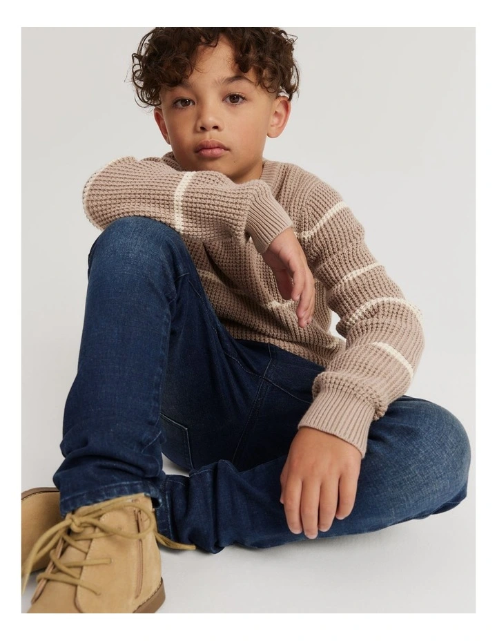Organically Grown Cotton Stripe Textured Knit in Mushroom