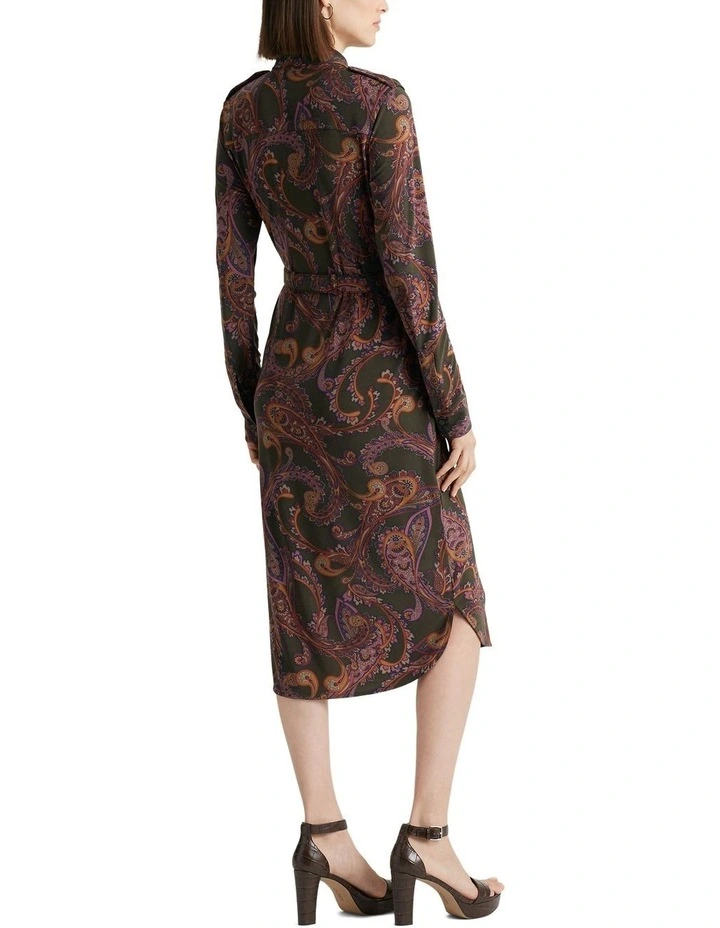 Paisley Stretch Jersey Shirtdress in Green