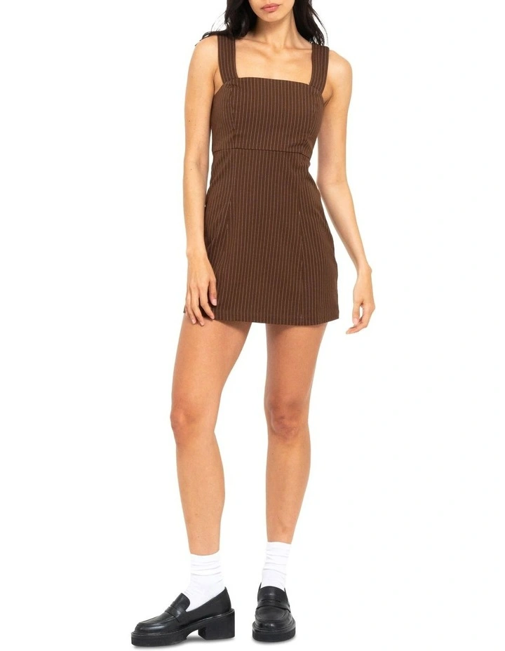 Connie Pinstripe Dress in Brown