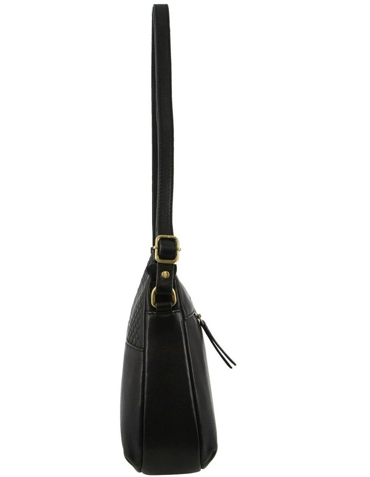 Leather Diamond Pattern Cross Body Bag in Black