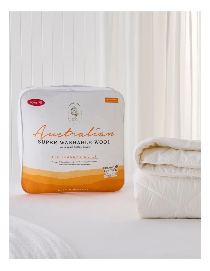 Homestead Australian Super Washable Wool All Seasons Quilt in White