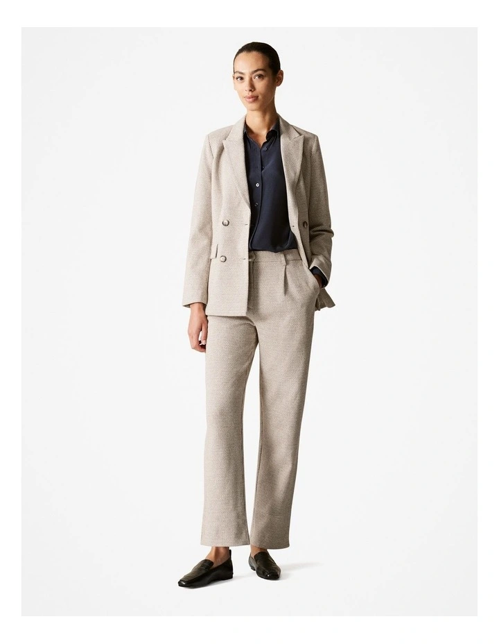 Cotton Blend Puppytooth Ponte Blazer in Natural Marle