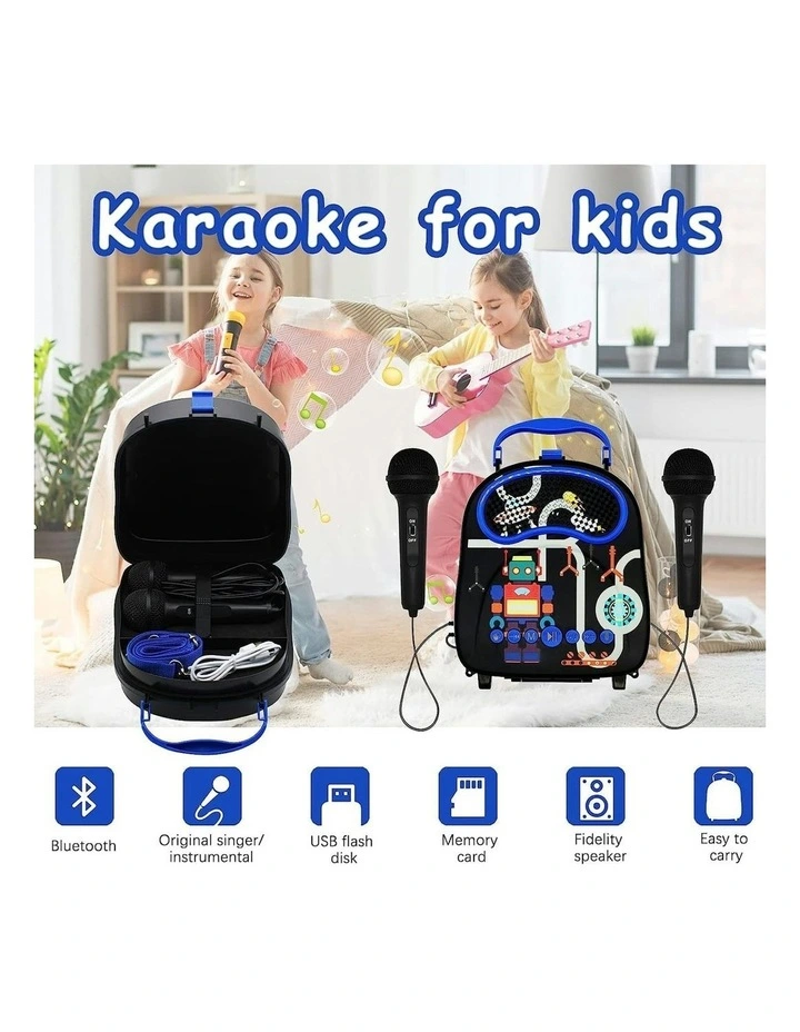 Portable Karaoke Two Microphones Rectangle in Black