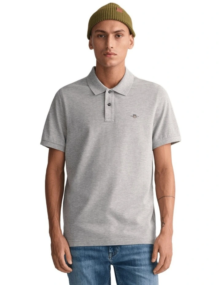 Regular Fit Shield Piqu Polo Shirt in Grey Melange