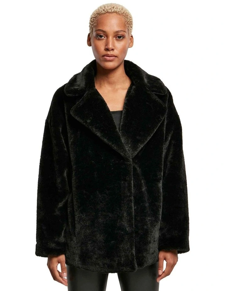 Lapel Teddy Jacket in Black