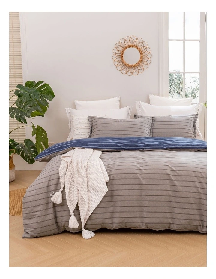 Amalfi Stripe Cotton Reversible Quilt Cover Set in Blue
